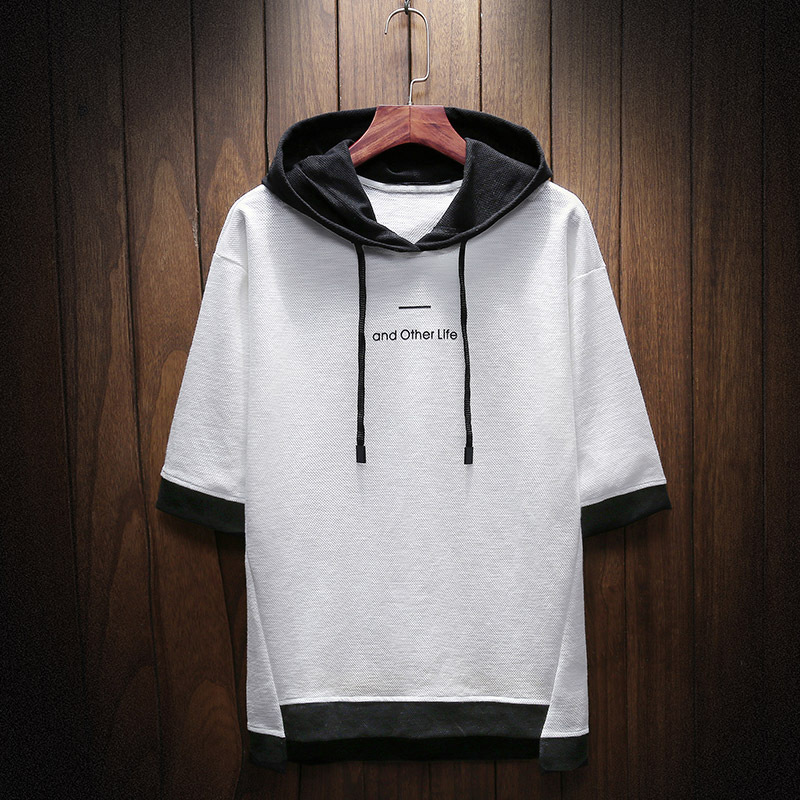 2018夏季新款短袖t恤男连帽韩版潮 男装体恤白色阳光男休闲衣服