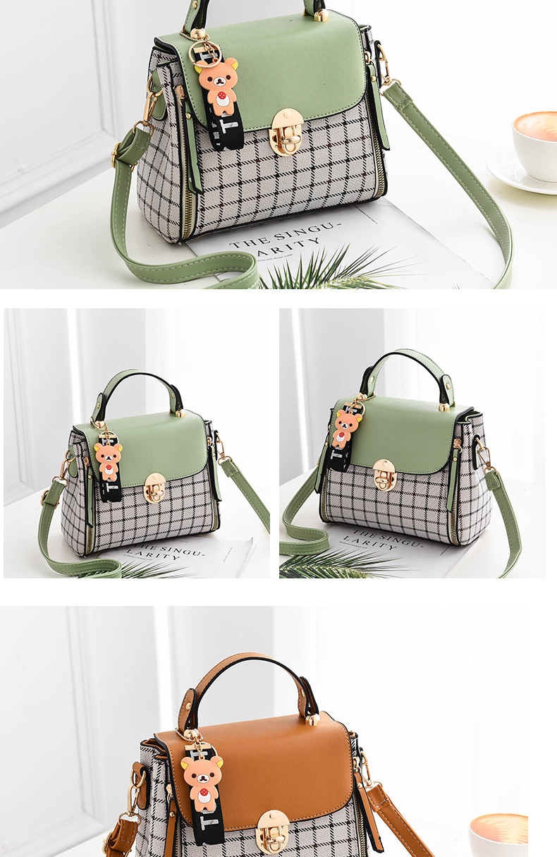 Women's Medium Pu Leather Plaid Cute Ornament Square Flip Cover Crossbody Bag display picture 3