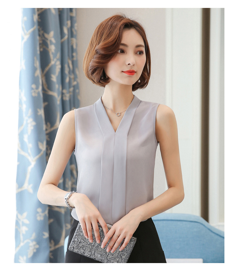 外贸雪纺衫女2022夏季新款时尚背心 V领无袖大码打底女装上衣衬衫详情25