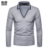 Demi-season polo, men's trend design long-sleeve, 2019, plus size, V-neckline, polo collar