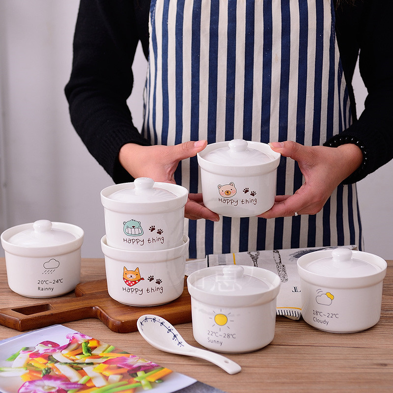 炖盅陶瓷卡通小汤盅燕窝碗鱼翅盅带盖陶瓷碗北欧养生炖碗批发定制|ms