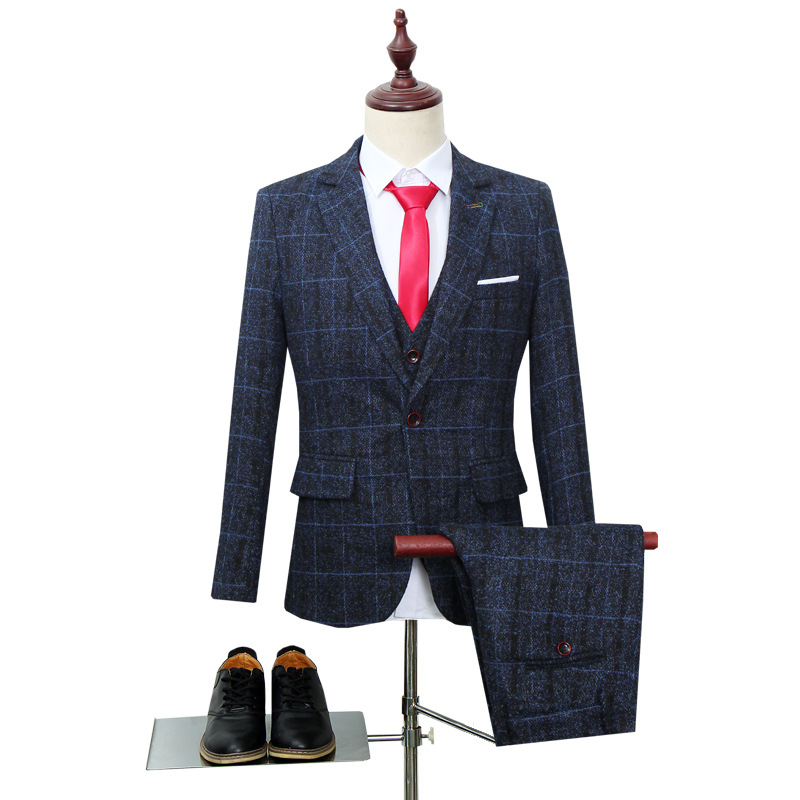 Men's large British gentleman Plaid Wool Suit bridegroom best man wedding three piece suit for men