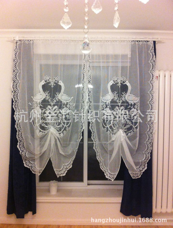 German Coffee Curtain Swan Christmas White Transparent Ribbon Draw Blow Curtain Coffee Kitchen Curtain