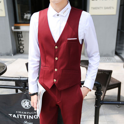 西装马甲男春季薄款商务英伦马夹背心工作服修身西服坎肩黑色马甲|ru