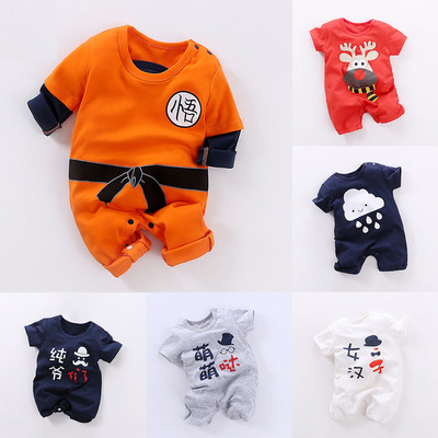 短袖婴儿连体衣 新款宝宝卡通棉质哈衣 室内短袖爬爬服厂家批发