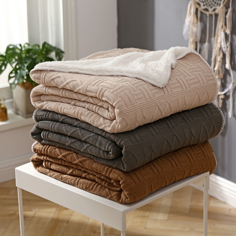 Cross border On behalf of Group purchase gift Simplicity Japanese double-deck knitting Lamb cashmere blanket Autumn and winter leisure blanket