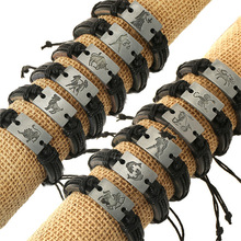 黑色皮12星座真皮手链 生日礼物 12种星座每款一条 牛皮手链