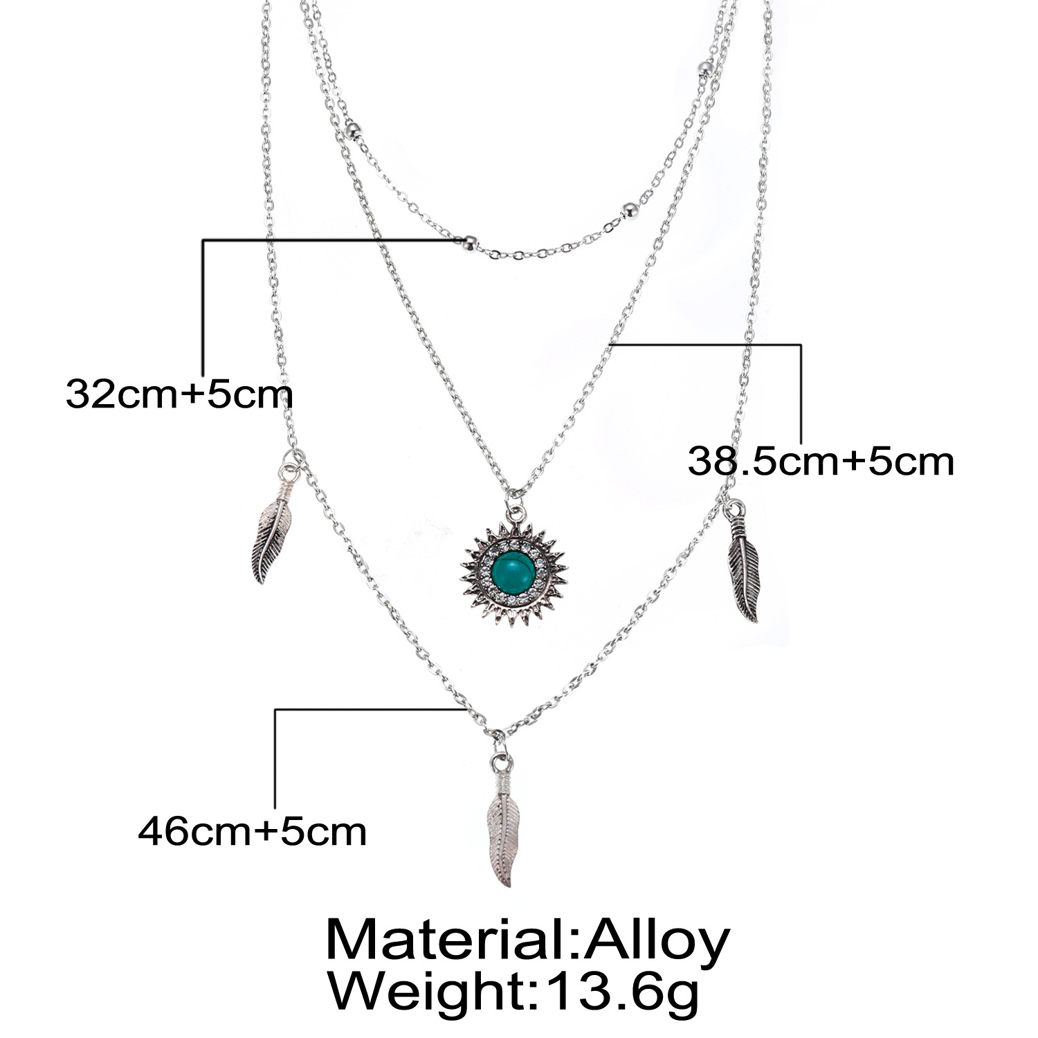 Creative Retro Simple Neck Chain Alloy Feather Pendant Multi-layer Necklace Wholesale Nihaojewelry display picture 1