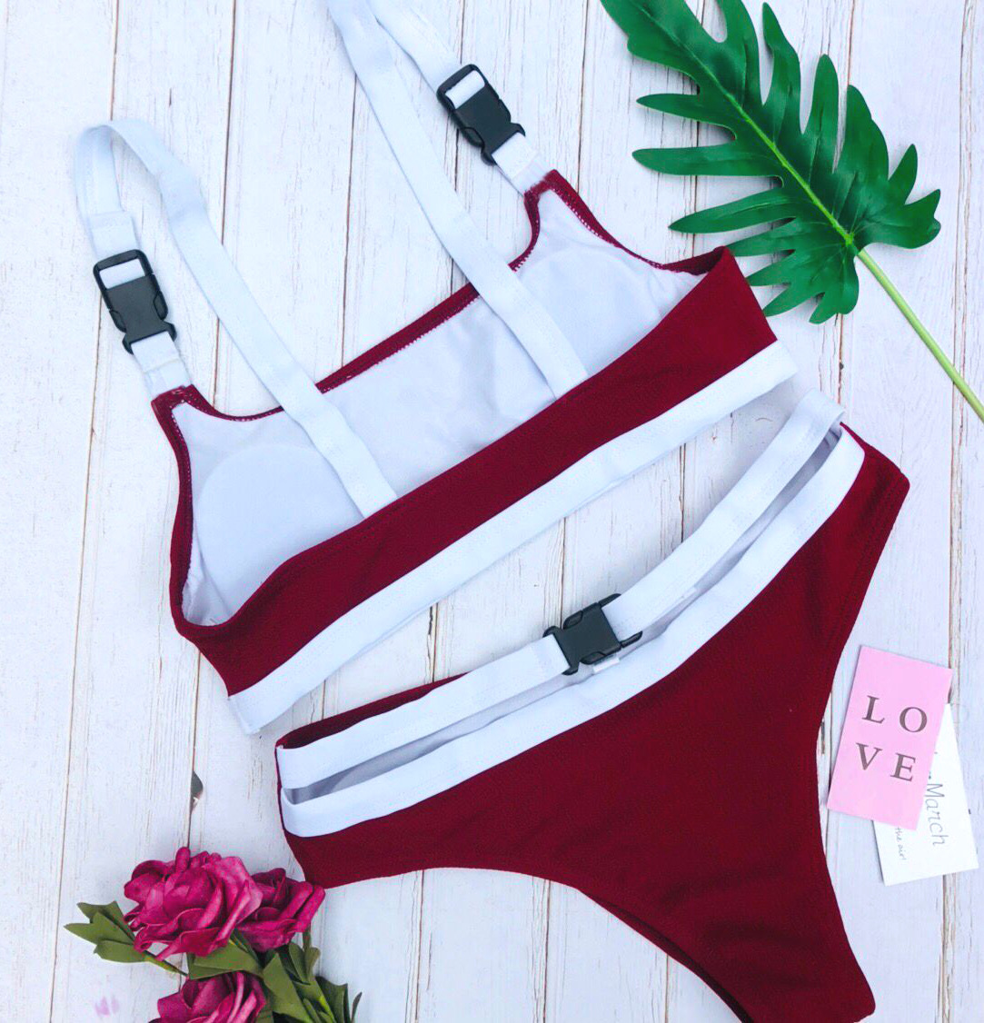 solid color buckle bikini split two-piece swimsuit nihaostyles wholesale clothing NSCMB98110