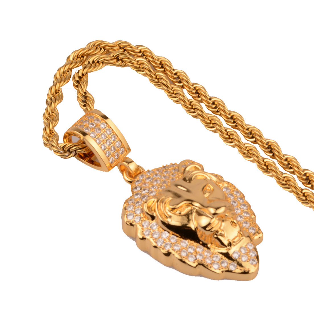 1 Piece Quantity Hip-Hop Lion 304 Stainless Steel Brass Polishing Inlay Men's Charms Pendant Necklace