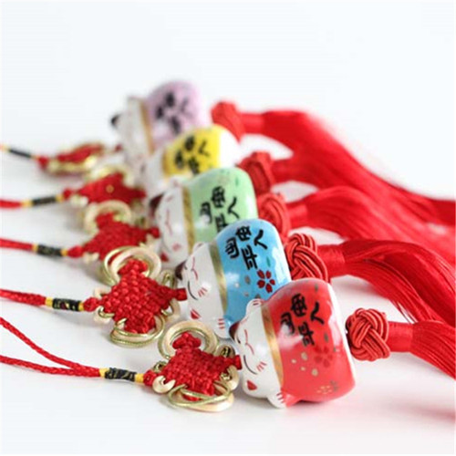 Ceramic lucky cat car pendant Ceramic cartoon cat pendant Lucky cat car pendant wholesale