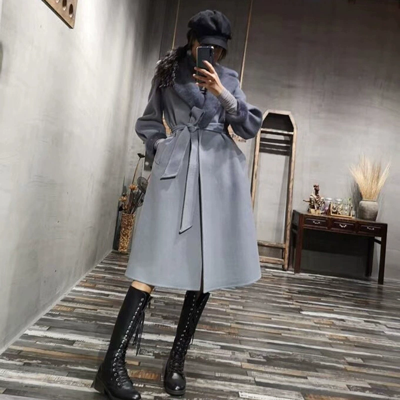 Double-sided woolen coat, long fitted cashmere jacket, 2020