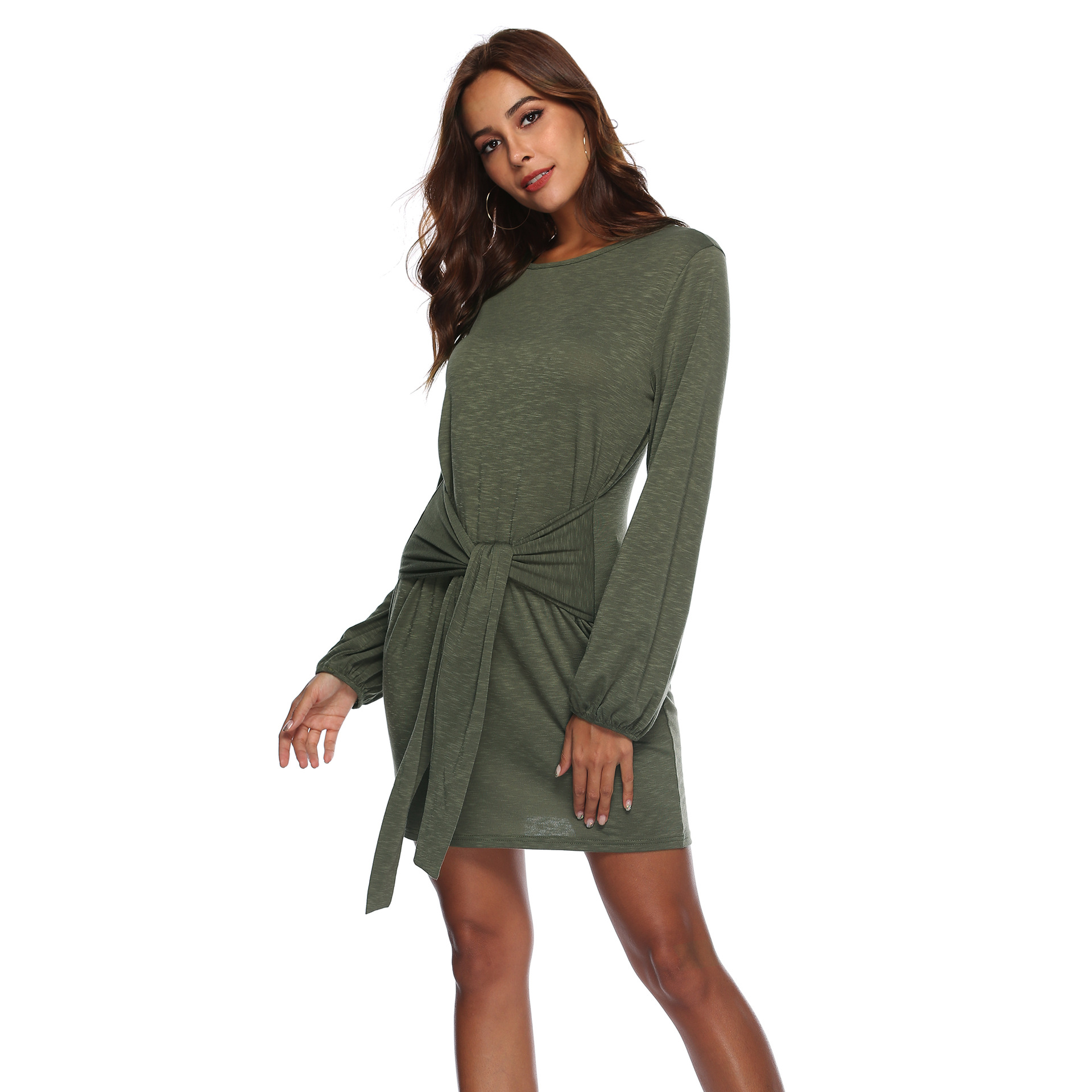 Off Shoulder Long Sleeve Dress Bow Tie Detail Elegant Design Autumn Winter Style Wholesale Available