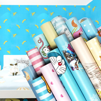 特价pvc自粘壁纸卡通卧室儿童房男孩女孩墙纸即时贴防水包邮