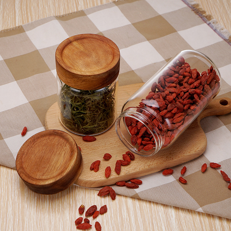 customized Pyrex Glass Storage tank Acacia Screw Canister Tea pot kitchen Arrangement Storage tanks