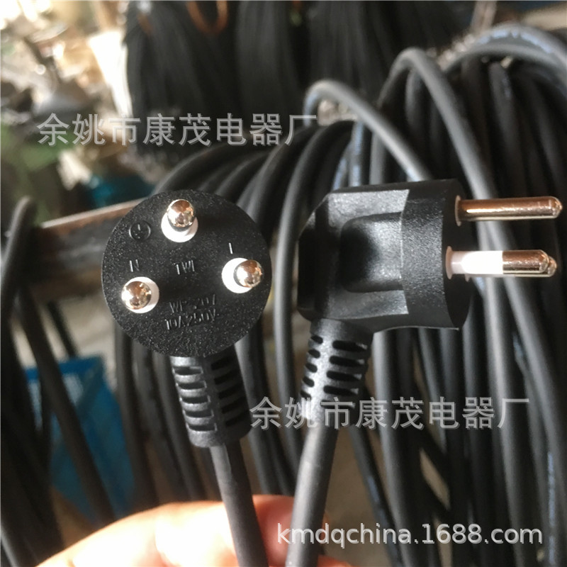 供应黑色泰国电源线 橡胶电源线泰国插头 泰国三插品字尾电源线