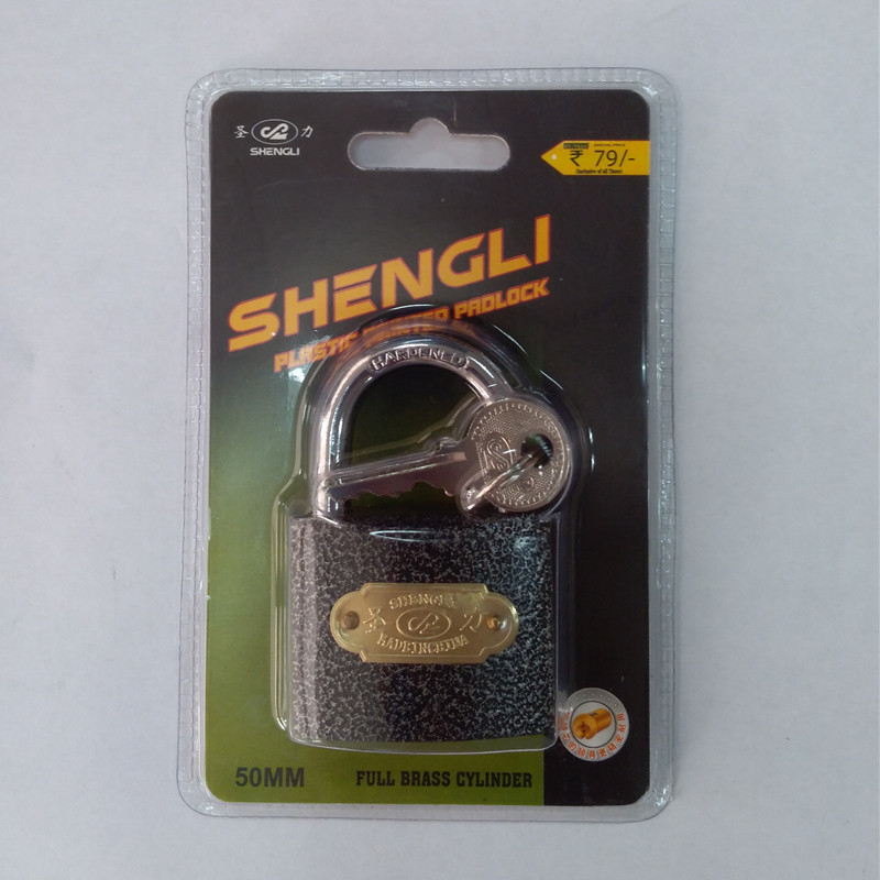 Shengli powder-coated thick iron padlock, waterproof ring, anti-rust copper core door lock, cabinet lock, carriage padlock, thick lock head lock pic 3
