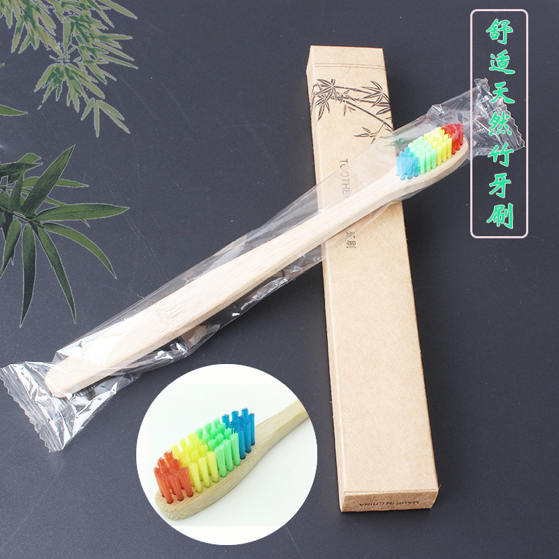 Foreign trade bamboo toothbrush Bamboo toothbrush Rainbow Tian ran Mao Bamboo handle woodiness nylon Soft fur customized Logo