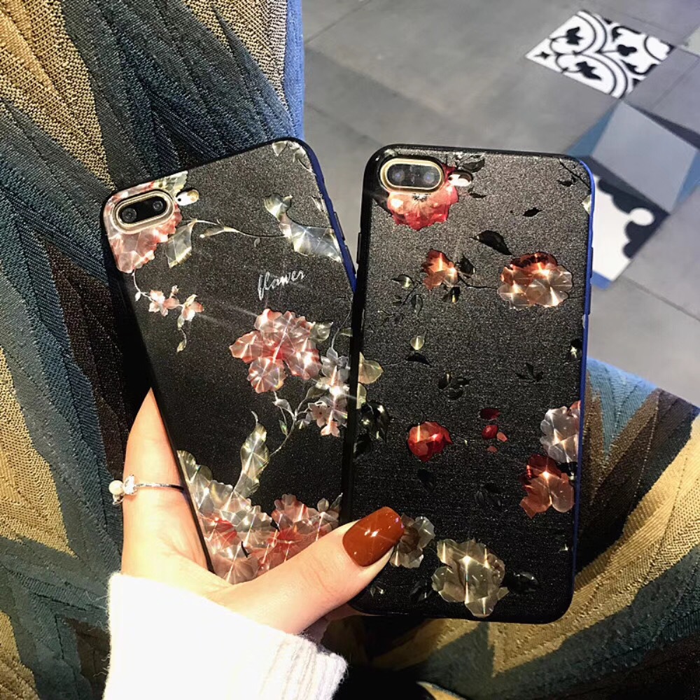 新款iphoneX浮雕彩绘手机壳 苹果8Plus透亮水立方手机壳保护套女