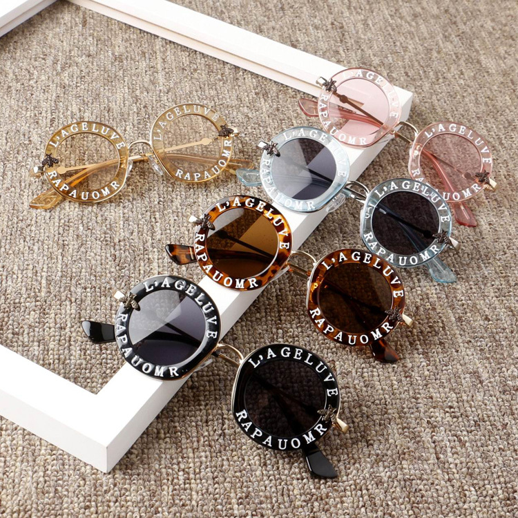 New Korean version of personality baby round frame letter sunglasses retro wide-brimmed children's sunglasses kid sunglasses