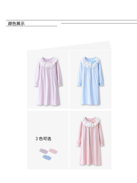 Camicia Da Notta Bambina In Cotone - Pigiama Maniche Lunghe Per Primavera E Autunno 3-14 Anni - Foto 2