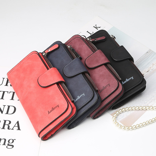 baellerry new buckle women's Korean style wallet three-fold multi-card slot wallet frosted two-color fabric women