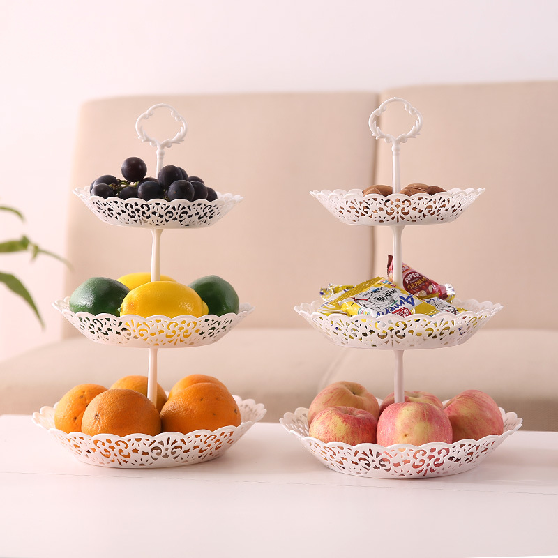创意欧式水果摆盘三层零食小吃置物盘客厅可拆卸款水果零食托盘