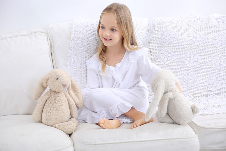 Primavera y otoño de las niñas de manga larga de algodón de manga larga de encaje de estilo coreano corte princesa camisón pijamas ropa para el hogar