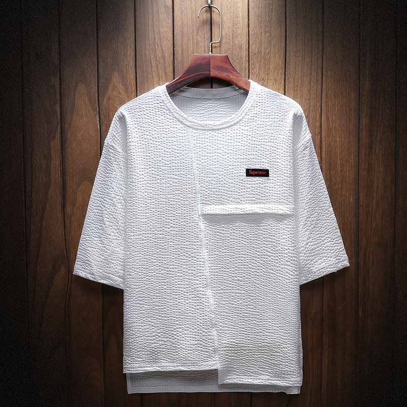 青年七分袖男韩版潮流个性中袖2018夏季新款半截袖T恤