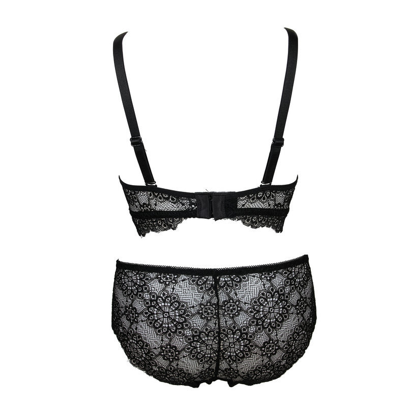 3285 # Vinifang New Sexy Lace Embroidery No Steel Ring Comfortable Gathering Underwear Bra Set_voghion.com