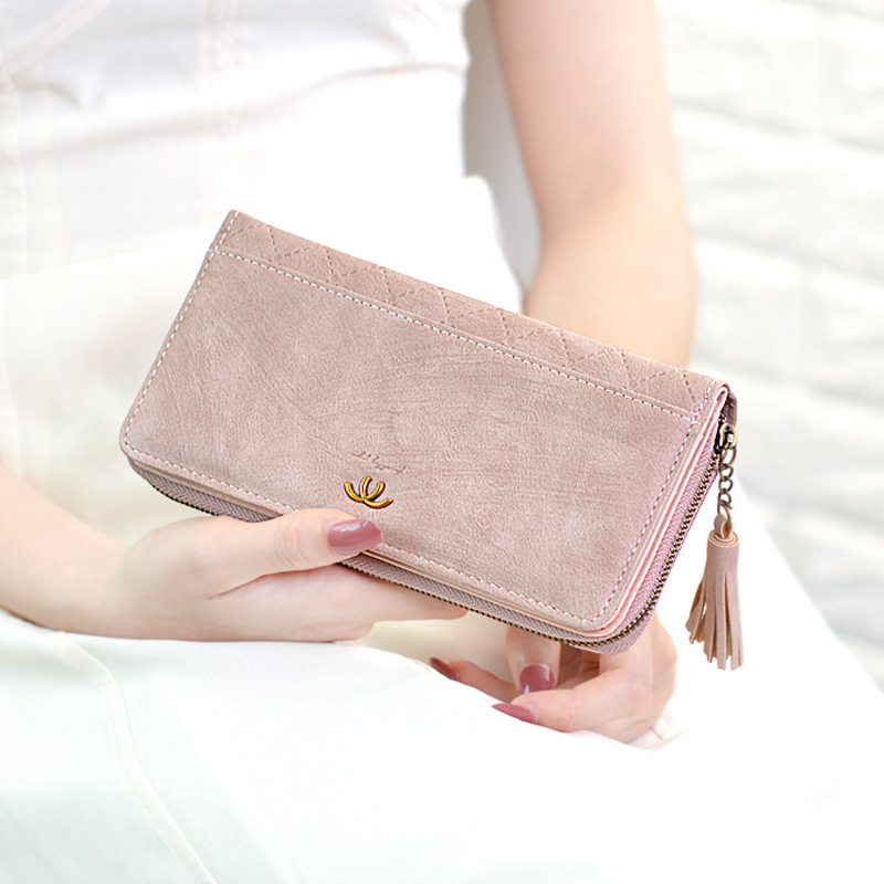 2018年新款女士长款钱包学生日韩时尚拉链磨砂大容量钱夹零钱包潮|ru