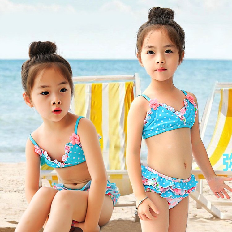 Children's cute blue split swimwear