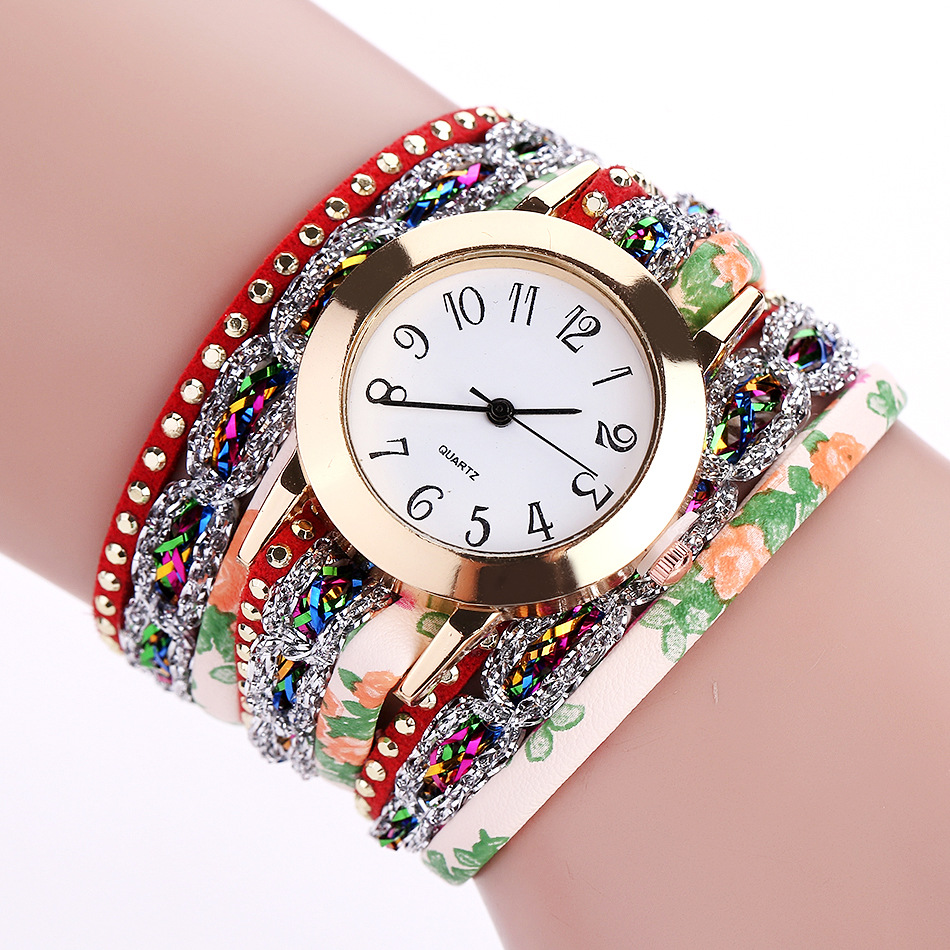 Watch color woven floral bracelet watch fashion printed woven diamond ladies circle watch factory direct