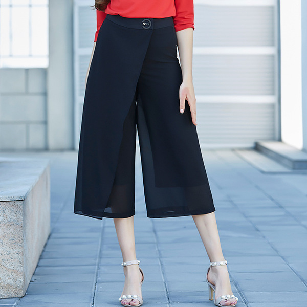 New Chiffon irregular broad-legged trousers high-waisted 