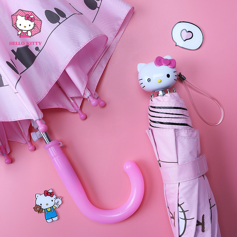 卡通hello kitty雨伞黑胶儿童直杆亲子伞晴雨两用折叠伞810818|ru