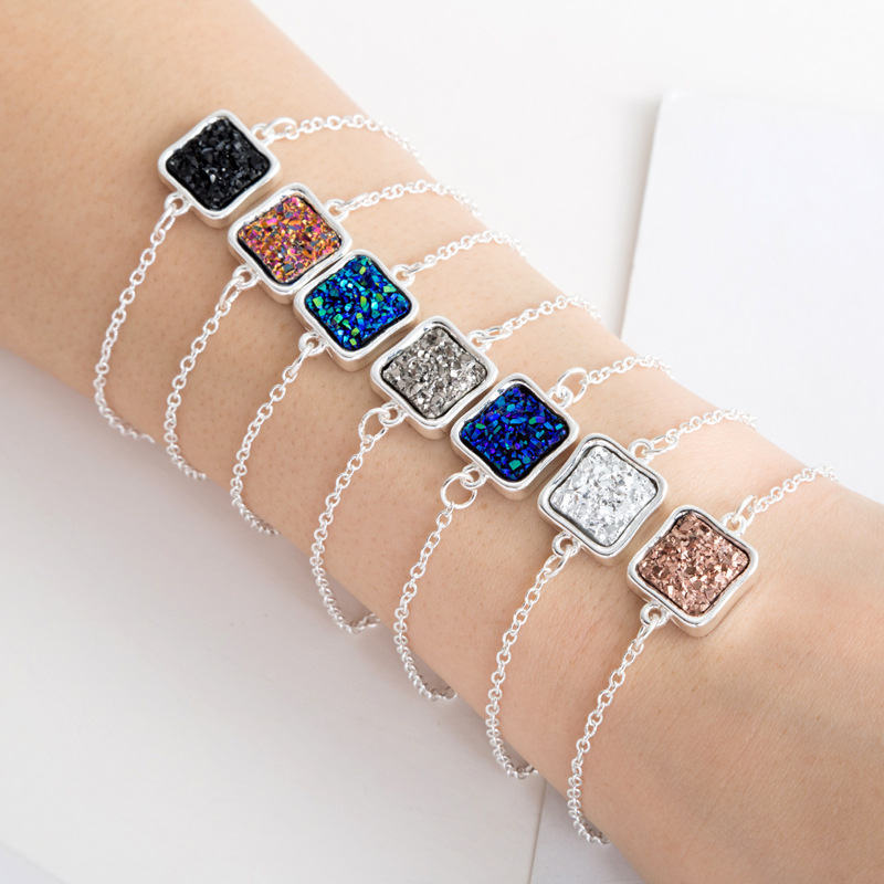 New Fashion Silver Square Resin Natural Stone Crystal Alloy Bracelet display picture 10