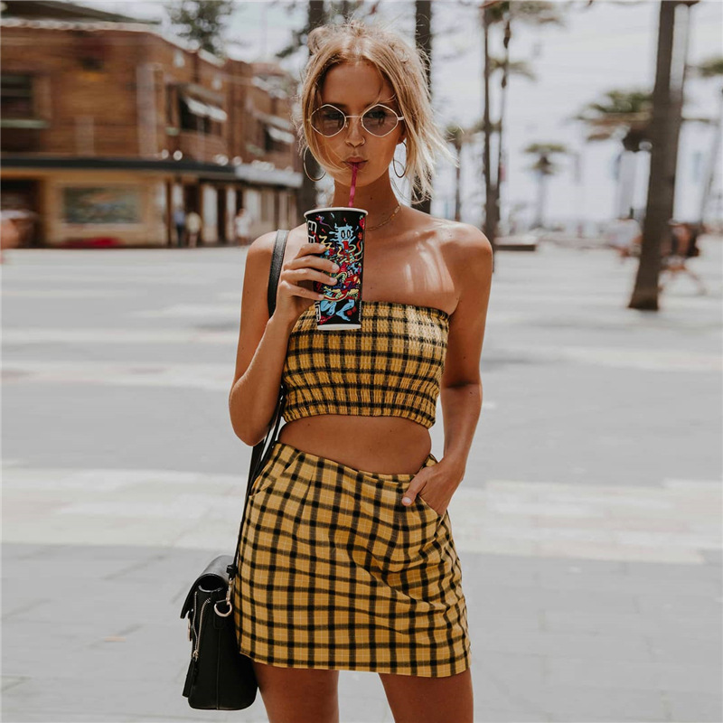 checkered crop top outfit