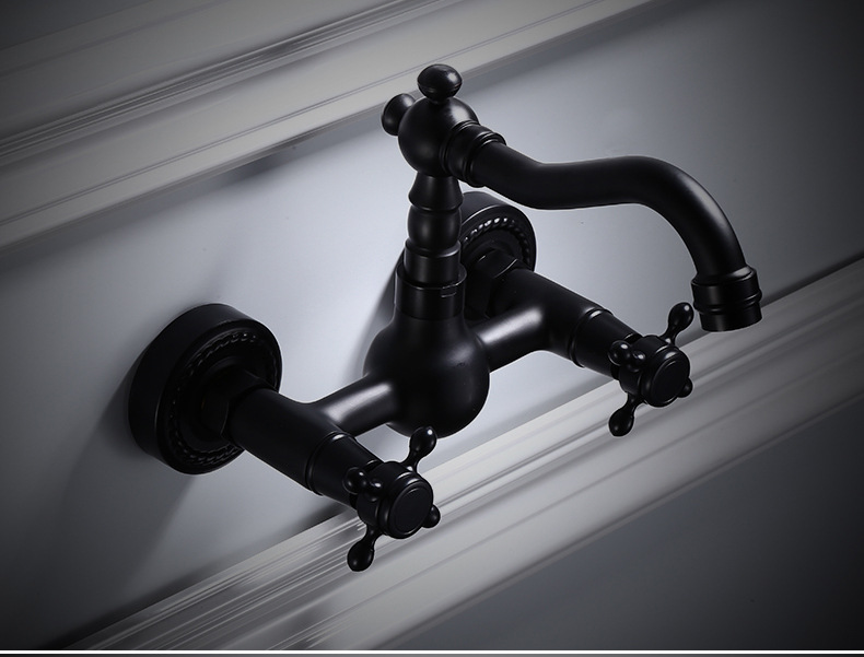 All-copper black European-style bathtub, hot and cold water faucets, bathroom hardware, built-in wall, balcony, 360-degree rotating faucet undefined