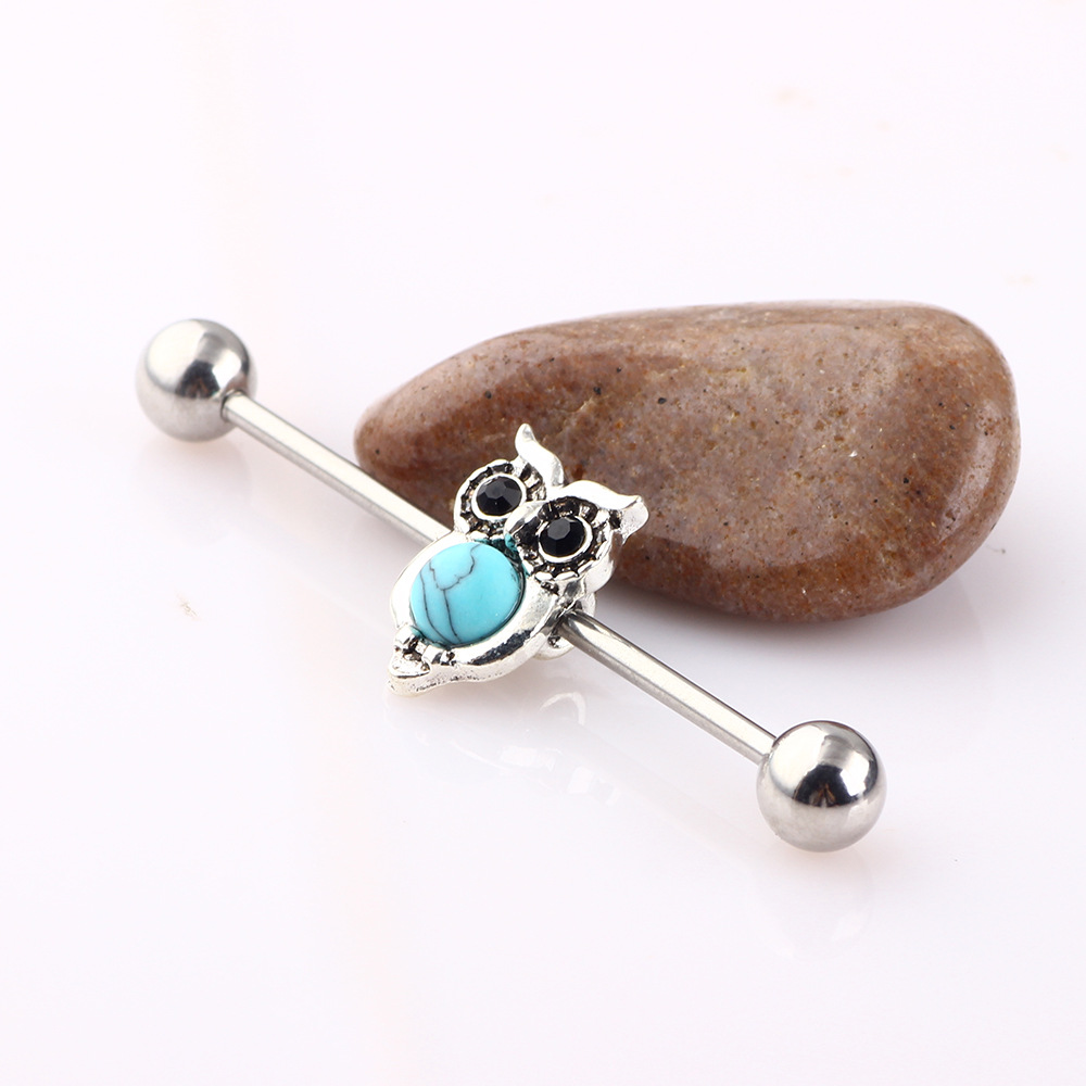 Owl Industrial Ear Studs Tongue Nail Piercing Expansion - Metal Animal Earring detail image 9