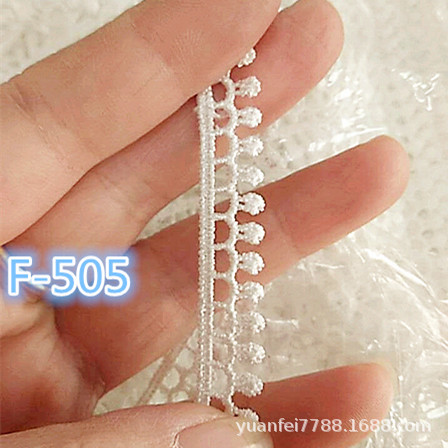 F-505水溶涤纶丝可穿丝带小圆点 流苏刺绣蕾丝新版花边辅料1厘米