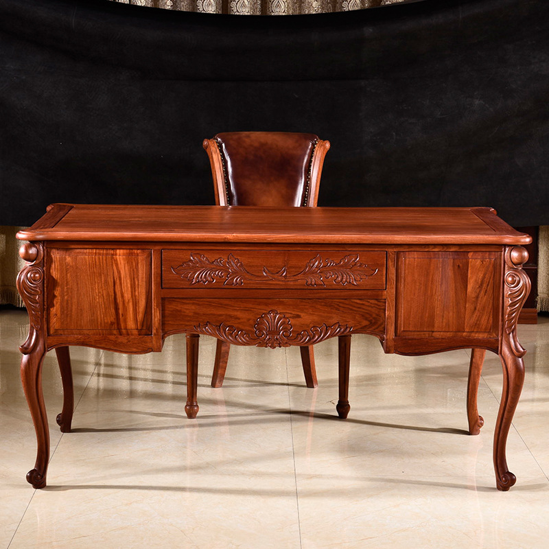 黄泽红木家具办公桌椅组合新中式花梨木实木书桌书架写字台老板桌