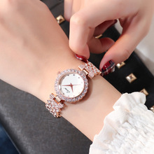 韓版時尚鑲鑽女士手表小巧簡約防水女士腕表內銷外貿熱銷金色鏈表