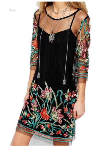 Black Embroidered Mesh Dress Slim Fit Sheer Design Elegant Style Perfect for Autumn Events Wholesale Available