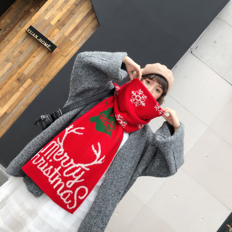 Paire de châles chauds en tricot d'hiver de Noël pour sœurs et étudiantes, écharpe douce, cadeau de Noël_voghion.com