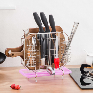 One-piece stainless steel knife holder multi-functional kitchen knife holder cutting board rack kitchen storage rack wall-mounted knife holder cutting board