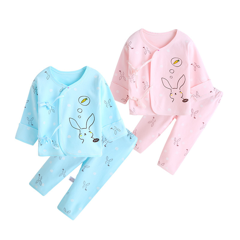 2019秋款纯棉婴儿衣服新生儿和尚服初生宝宝偏襟系绳内衣套装代发|ms