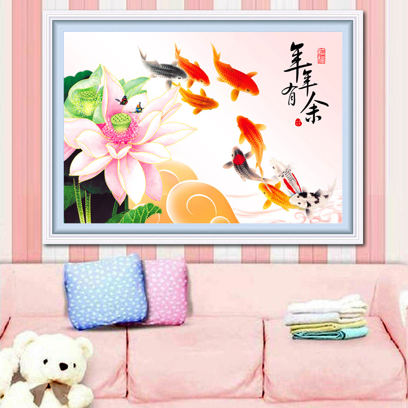 5d钻石画年年有余贴简单十字绣2018新款客厅九鱼图满钻砖石绣餐厅|ms