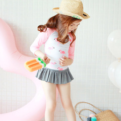 2020 New Girls Swimsuits for Big Children, Baby Children, Sun Protection Long Sleeve Girls Split Skirt Flamingo Swimsuit