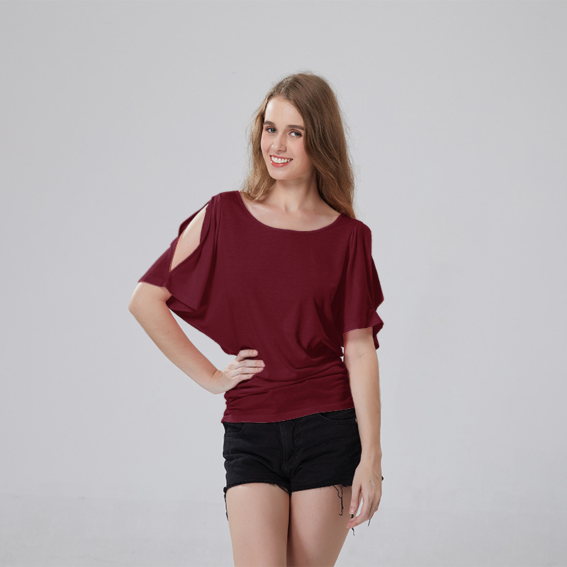 strapless bat sleeve round neck T-shirt  NSOY28471