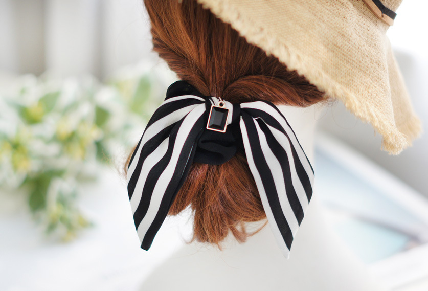 Korea Fashion OL Striped Bowknot Long Ribbon Scrunchies Grohandel Nihaojewelrypicture3